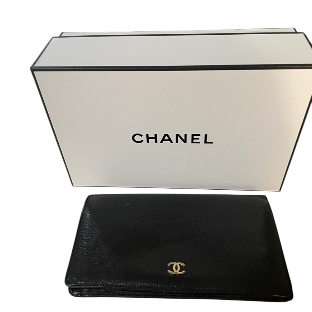 Chanel Black Leather Wallet with Logo